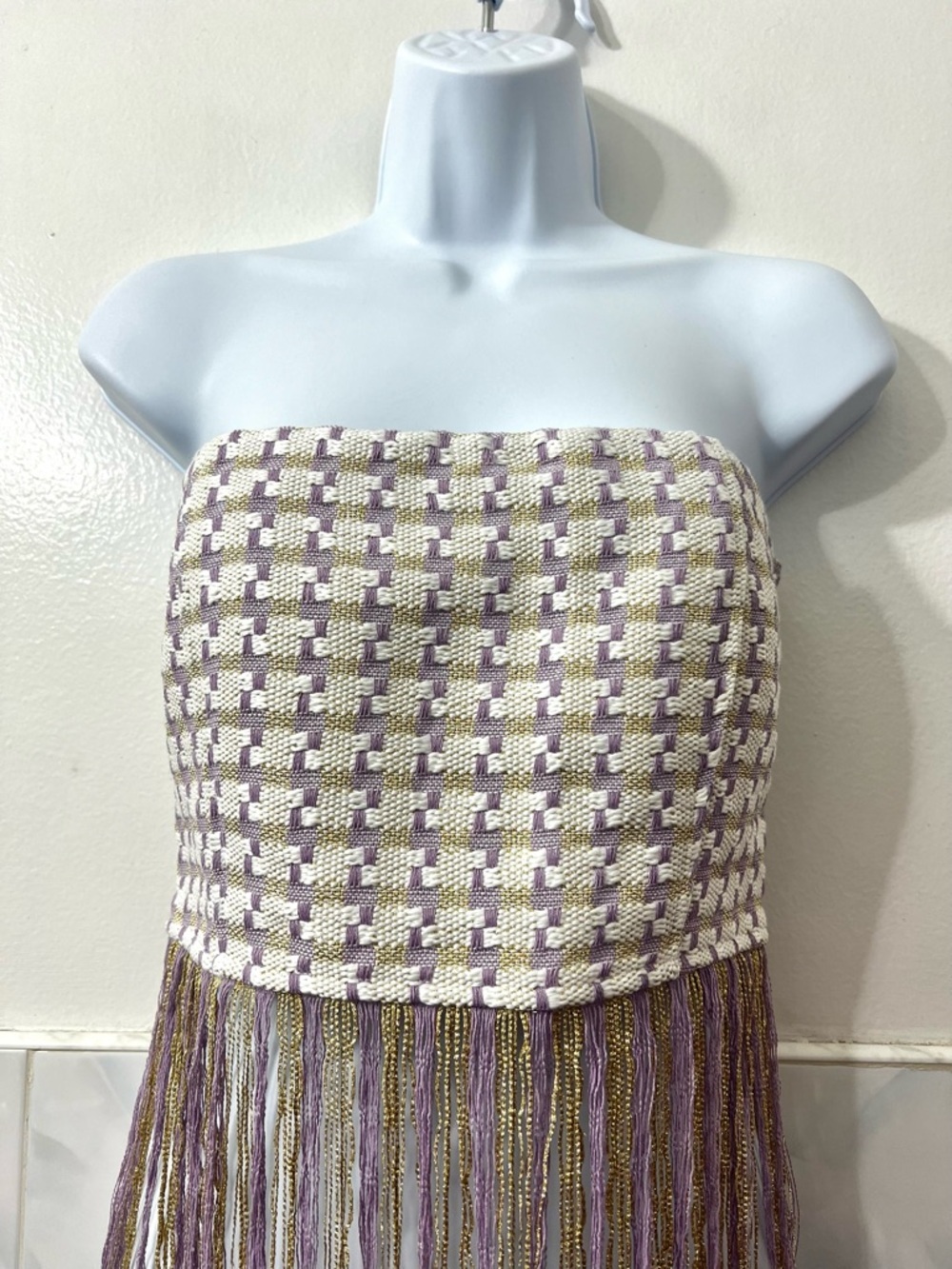 Women’s Handwoven Strapless Fringe Top S M L Western Cowgirl Festival Fairy - Picture 2 of 13